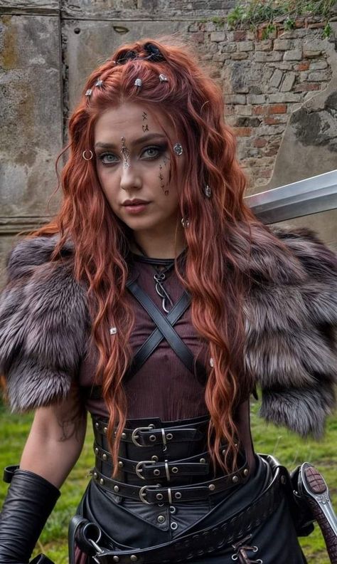 Viking Pirate Costume, Viking Sheild Maden Outfit, Viking Costume Hair, Viking Renfaire Outfit, Viking Fancy Dress, Ren Faire Costume Women Viking, Ren Faire Viking Woman Outfit, Red Head Viking Woman, Ren Fair Viking Woman