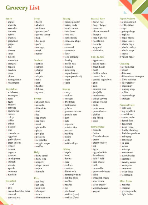 Master Grocery List Printable, Master Grocery List Template, Monthly Grocery List, Thanksgiving Grocery List, Grocery Store List, Google Docs Templates, Grocery List Printable Free, Master Grocery List, Free Grocery List