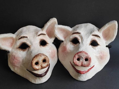 Masks Paper Mache, Mask Paper Mache, Crow Mask, Pig Mask, Mask Scary, Creepy Masks, Mask Paper, Paper Mache Mask, Monster Mask