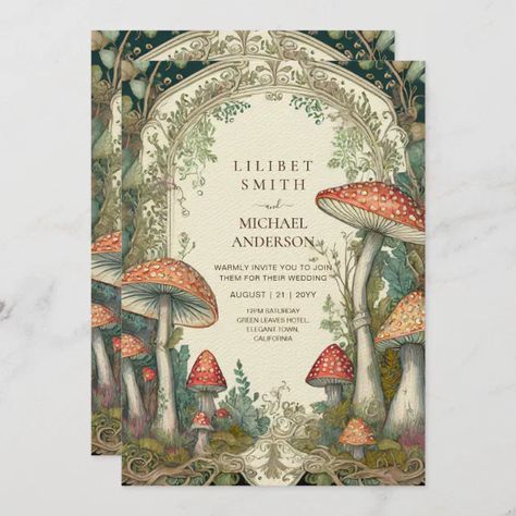 Enchanted Invitations Ideas, Marriage Embroidery, Wedding Invitations Fairytale, Enchanted Forest Wedding Invitations, Fairycore Wedding, Fairytale Invitation, Forest Invitation, Mushrooms Forest, Fairytale Wedding Theme