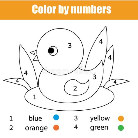 Coloring page with duck bird. Color by numbers educational children game, drawing kids activity. Printable sheet. Animals theme royalty free illustration Coloring Numbers, Quotes Creativity, Kindergarten Drawing, Numbers Activity, Toddler Drawing, Challenge Instagram, Color By Number Printable, Drawing Kids, Maths Worksheets