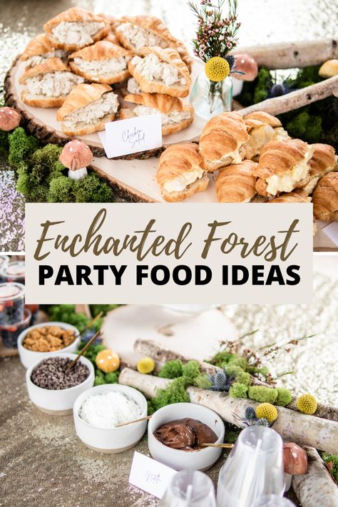 Fairy Theme Birthday Party One Year Old, Enchanted Forest Party Food Ideas, Enchanted Magical Forest, Fairy Forest Party Food, Food Ideas For Fairy Party, Enchanted Food Ideas, Enchanted Forest Menu Ideas, Mystical Forest Birthday Party, Enchanted Garden Food Ideas