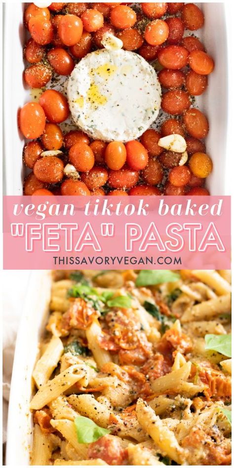 Vegan Baked Feta Pasta, Vegan Tiktok Recipes, Vegan Feta Pasta, Vegan Feta, Baked Feta Pasta, Feta Cheese Recipes, Viral Recipes, Vegan Feta Cheese, Baked Feta