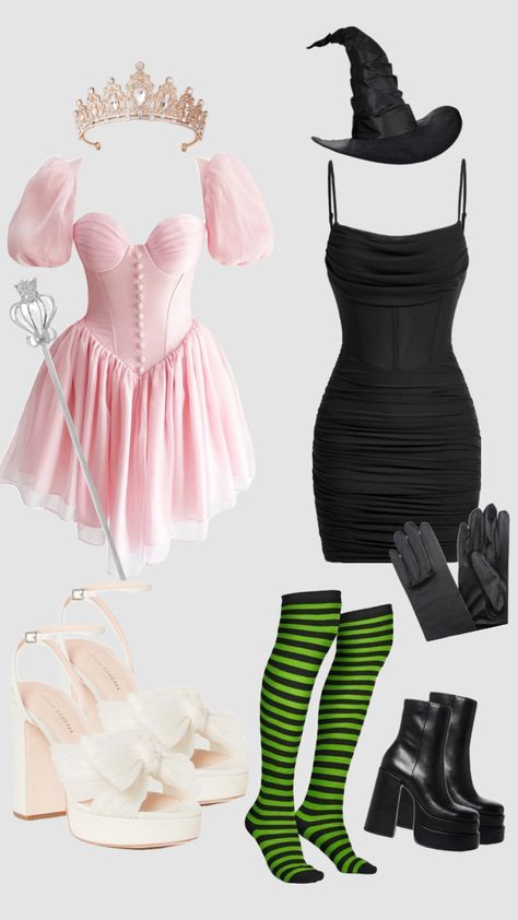 Halloween | costume ideas for duos | costume ideas | costumes for two | witch | Glinda costume | wicked witch of the west costume | wicked musical #outfitinspo #halloween #witch #costume Duos Costume Ideas, Witch Of The West Costume, 2 People Halloween Costumes, Duos Costume, Elphaba Costume, Costumes For Two, Glinda Costume, Wicked Witch Costume, Fun Halloween Outfits