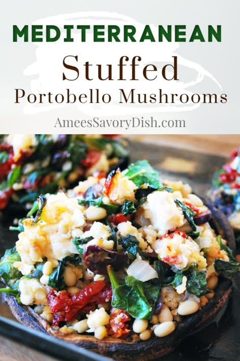 Mediterranean Side Dish Recipes, Portabella Mushrooms Recipes, Portabello Mushrooms, Easy Healthy Side Dishes, Portobello Mushroom Recipes, Stuffed Portobello Mushrooms, Mushroom Recipes Healthy, Mediterranean Diet Recipes Dinners, Stuffed Portobello