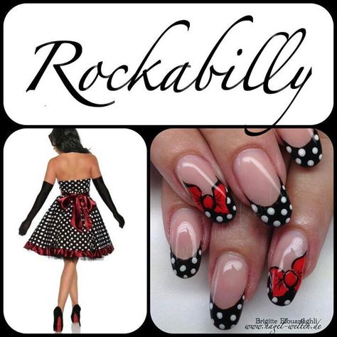 Rockabilly nail art Pin Up Nails, Rockabilly Nails, Rockabilly Wedding, Retro Nails, Vintage Nails, Pretty Nail Designs, Her Nails, Red Nail Designs, Nails Only