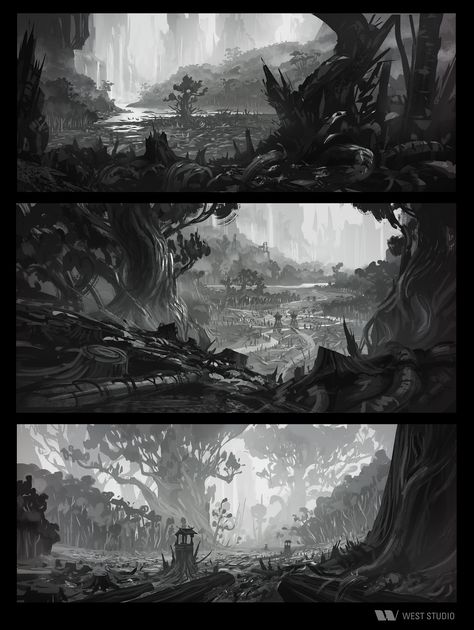 ArtStation - Freelance work with West Studio, Quentin Regnes Value Painting, Environment Sketch, Environment Painting, Landscape Concept, Freelance Work, Concept Art Drawing, Matte Painting, Visual Development, Environment Design