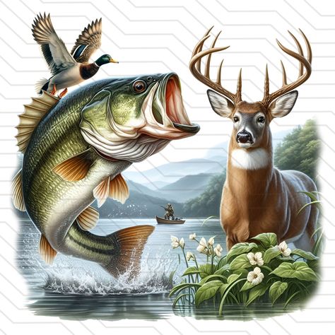 Vintage Hunting Photos, Fishing Sublimation Designs, Sublimation Signs, Bass Fishing Pictures, Fishing Sublimation, Fishing Png, Fish Png, Deer Antler Decor, Watercolor Paintings Of Animals