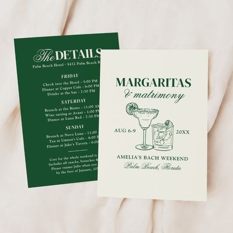 Margaritas & Matrimony Bachelorette Weekend Invitation Drawn Cocktails, Green Margarita, Margarita Drink, Scottsdale Bachelorette, Bachelorette Weekend Invitations, Bachelorette Themes, Bold Text, Bachelorette Party Invitations, Bachelorette Weekend