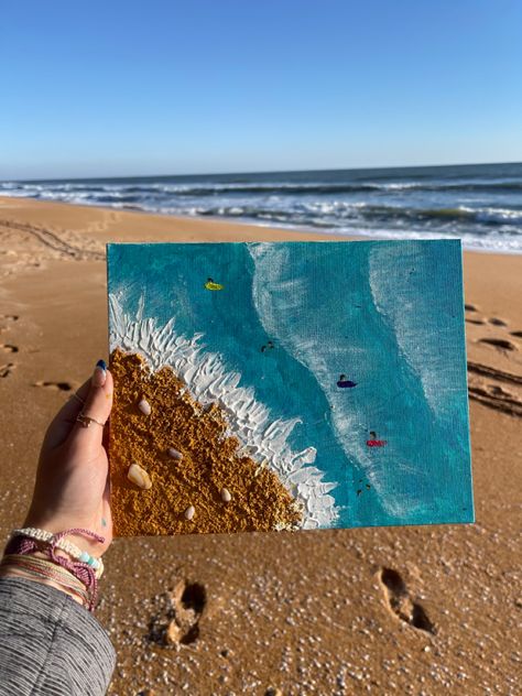 Ocean And Sand Painting, Beach Painting With Sand, Beach Sand Painting, Sand Painting On Canvas, Sand Beach Painting, Painting With Sand, Sand Painting Art, Painting Shells, Beachy Paintings