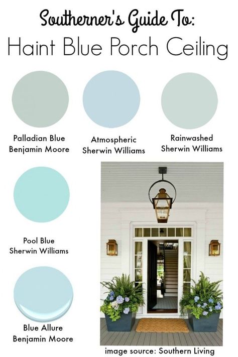 {Southern Tradition} How to Add Haint Blue Porch Ceiling - Southern State of Mind Haint Blue Porch, Haint Blue Porch Ceiling, Blue Porch Ceiling, Blue Porch, Ceiling Paint Colors, Painted Porch, Blue Paint Color, Palladian Blue, Haint Blue