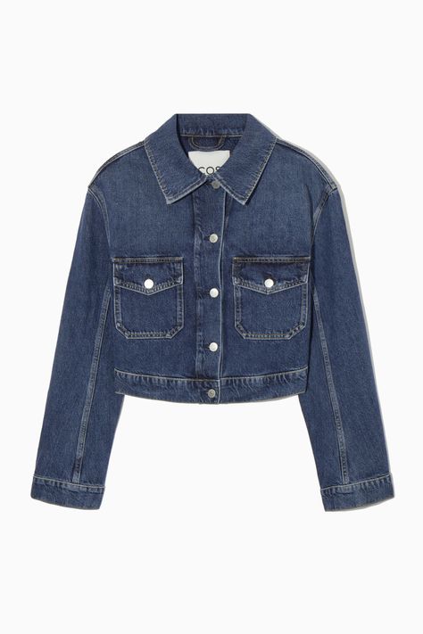 CROPPED DENIM JACKET - BLUE - Coats and Jackets - COS Women Denim Jacket, Double Denim Looks, Western Jacket, Denim Outerwear, Double Denim, Blue Denim Jacket, Cropped Denim Jacket, Summer Jacket, Knitwear Men