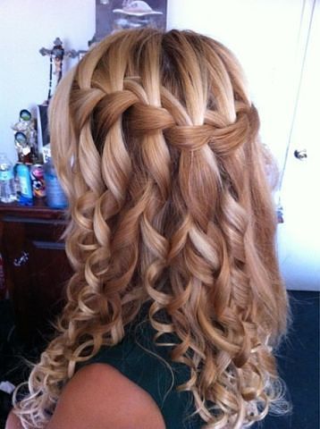 braid + curls Curly Waterfall Braid, Waterfall Braid With Curls, Waterfall Braid Hairstyle, Braids With Curls, Long Curly Hair, Homecoming Hairstyles, Long Curly, Great Hair, Hair Dos