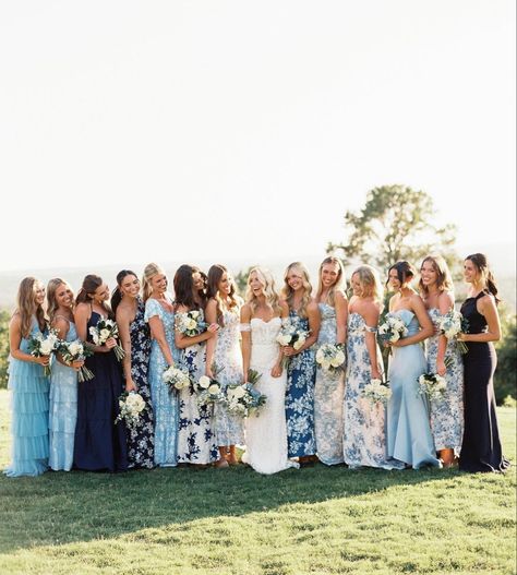 Blue Pallet Bridesmaid Dresses, Mixed Shades Of Blue Bridesmaid Dresses, Multi Blue Bridesmaid Dresses, Unique Blue Bridesmaid Dresses, Dark Blue Mismatched Bridesmaids, Colorful December Wedding, Bridesmaid Dresses Shades Of Blue, Blue Pattern Bridesmaid Dresses, Blue Shades Bridesmaid Dresses