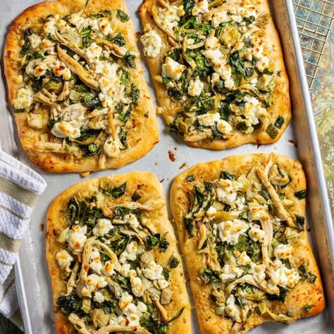 Artichoke Flatbread, Goat Cheese Flatbread, Goats Cheese Flatbread, Spinach And Goat Cheese, Marinated Artichokes, Chicken Artichoke, Savory Tarts, Chicken Flatbread, Homemade Flatbread