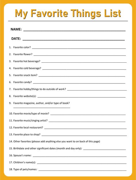 My Favorite Things List Questions Fun Questionnaire For Friends, Questions Favorite Things, What My Favorite Questions, Favourite Things Questionnaire, Name Your Favorite Questions, His Favorite Things List, What Is My Favorite Questions, What Is Your Favourite Question, Printable Get To Know You Questions