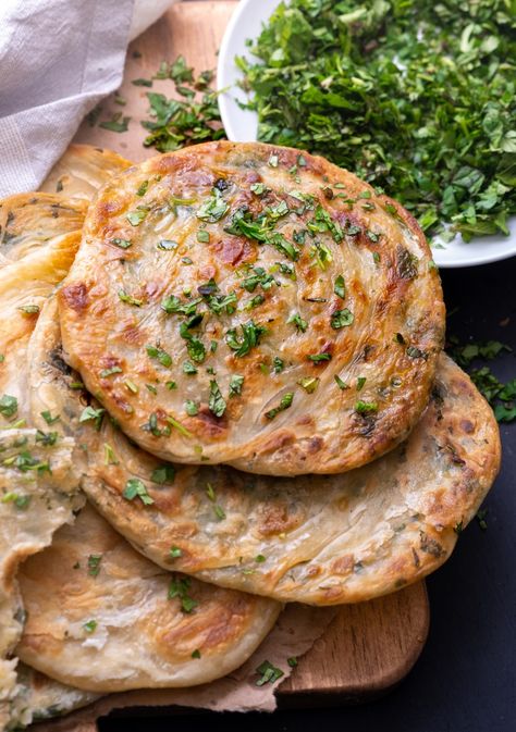 Herbed Olive Oil Parathas (Flaky Indian Flatbread) Infused Olive Oil Recipes, Wandering Chickpea, Paratha Bread, Olive Oil Pizza, Herb Infused Olive Oil, Chickpea Flatbread, Indian Flatbread, Indian Flat Bread, Olive Oil Recipes