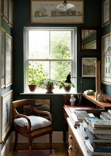 Rainy Day Home, Dark Academia Room Ideas, Dark Academia Room, Academia Room, Halfway House, Green Interiors, Home Inspiration, Life Magazine, Home Office Design