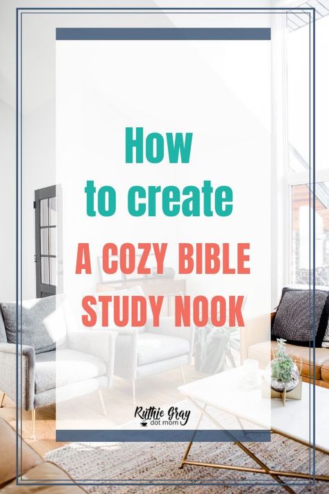 Do you long to have your quiet time in a cozy spot? Discover how to create a Bible study nook that's a comfortable war room to meet with God. Click through for simple Bible study tips and frugal decorating tips you can implement today! || Ruthie Gray #biblestudy #biblestudytips #christianliving #quiettime #ruthiegray Bible Reading Nook, Bible Study Closet, Bible Study Area Ideas, Bible Study Space Ideas, Bible Study Nook, Bible Study Corner In Room, Bible Study Room Decor, Bible Study Area At Home, Bible Study Desk Setup