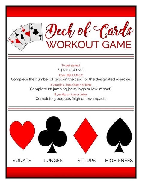 Card Game Workout, Fun Conditioning Games, Fun Exercise Games, Deck Of Cards Workout, Fun Fitness Games, Fitness Games, Crossfit Kids, Functional Trainer, Exercise Home