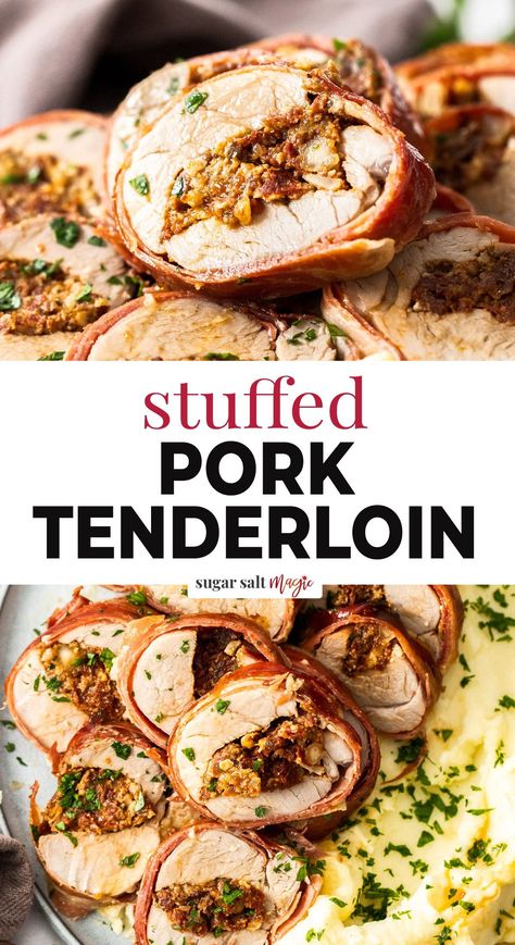 Impress your guests with this Italian stuffed pork tenderloin. Wrapped in prosciutto and stuffed with a simple, flavoursome sundried tomato pesto this easy dinner recipe comes together in minutes. Just 8 ingredients and 15 minutes effort, this recipe works for a weeknight dinner or a dinner party and can be prepped the day before so all you need to do on the day is place it in the oven. This Italian style stuffed pork fillet is filled with flavour. Prosciutto Wrapped Pork Tenderloin, Stuffed Pork Fillet, Pork Wraps, Sundried Tomato Pesto, Pork Fillet, Stuffed Pork, Sundried Tomato, Tenderloin Recipes, Easy Dinner Recipe