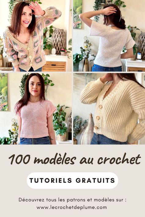 Comment faire un Top, une blouse ou une Robe au crochet ? Des modèles faciles et rapides, niveau débutant à confirmé. Le crochet de Plume vous propose de nombreux tutoriels gratuits pour réaliser des vêtements pour femme avec deux rectangles, en top down, avec ou sans col, avec ou sans manches, etc. ​ Apprendre le crochet avec des Tutoriels Faciles, Rapides & Modernes. Haut Crochet, Blouse Au Crochet, Beau Crochet, Gilet Crochet, Mode Crochet, Confection Au Crochet, Crochet Cardigan, Top Pattern, Diy Crochet