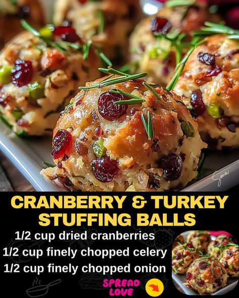 Cranberry & Turkey Stuffing Balls Stuffing Balls Recipe, Cranberry Stuffing, Cranberry Turkey, Stuffing Balls, Homemade Stuffing, Turkey Stuffing, Appetizers Easy Finger Food, Thanksgiving Recipes Side Dishes, Turkey Recipes Thanksgiving