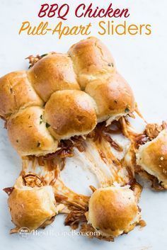 Best BBQ Chicken sliders recipe on sweet rolls. This pull apart bbq chicken sliders is a great way to serve a party tray of cheesy chicken sliders Bbq Chicken Sliders Recipes, Pull Apart Sliders, Best Bbq Chicken, Sliders Recipes Chicken, Bbq Chicken Sliders, Slider Sandwiches, Party Tray, Chicken Sliders, Mini Sandwiches