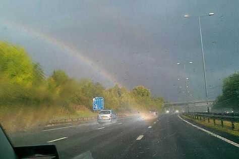 The end of the rainbow found.. on motorway in Surrey - picture Strangely Familiar, Rainbow Images, End Of The Rainbow, Rainbow Photo, Liminal Spaces, Weird News, Pot Of Gold, True Story, Science And Nature