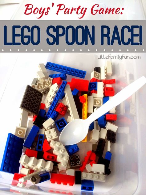 http://www.littlefamilyfun.com/2014/03/lego-spoon-race.html Lego Party Games, Lego Camp, Indoor Birthday Parties, Lego Themed Party, Indoor Birthday, Ninjago Birthday, Ninjago Party, Lego Activities, Lego Games