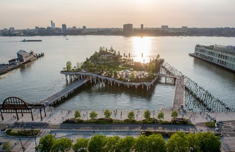 Little Island park and theatre by Thomas Heatherwick opens in New York Heatherwick Studio, Thomas Heatherwick, Concrete Column, Outdoor Theater, Island Park, River Park, Public Park, Island Design, Hudson River