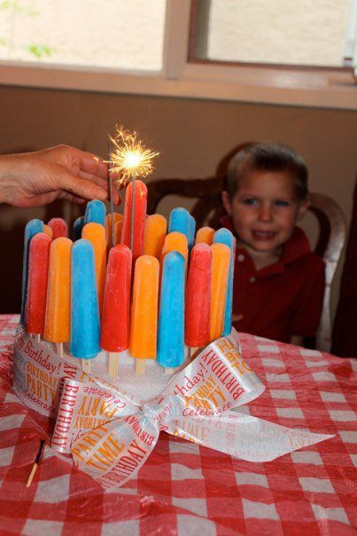 Popcicle Birthday Cake ~ great for a summertime birthday party... stack two pieces of foam and simply stabbed the popcicles in, and covered it with cute birthday ribbon Popsicle Cake, Blue Popsicles, Popsicle Party, Summer Birthday, Party Stuff, Bday Ideas, Party Inspiration, Birthday Fun, Birthday Bash