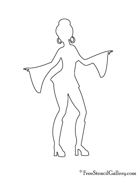 Disco Dancer Silhouette 02 Stencil | Free Stencil Gallery Disco Dancer Silhouette, Disco Silhouette, Soul Train Themed Party, Soul Train Party, Kids Art Party, Disco Dancer, Dancer Drawing, Dance Silhouette, Disco 70s