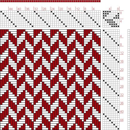 Hand Weaving Draft: Page 45, Figure 19, Donat, Franz Large Book of Textile Patterns, 8S, 8T - Handweaving.net Hand Weaving and Draft Archive Herringbone Weaving Draft, Handweaving.net Pattern, 8 Shaft Weaving Patterns, Hand Weaving Patterns, 8 Shaft Weaving Drafts, Loom Weaving Patterns, Weaving Patterns Design, Net Weaving, Weaving Drafts