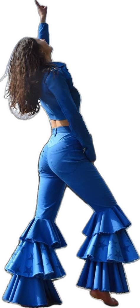 Bell trousers, stars dark blue, party swag Bell Trousers, Abba Outfits, Abba Costumes, Disco Glam, Birthday Party Outfits, Mama Mia, Disco Outfit, Fancy Dresses Party, Mamma Mia