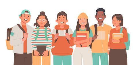 Vector company modern happy teenagers fr... | Premium Vector #Freepik #vector #student #teen-student #student-illustration #student-group Girls Backpacks, Friends School, Student Cartoon, Study English Language, Teen Friends, Friends Illustration, Teen Art, Happy Students, College Friends