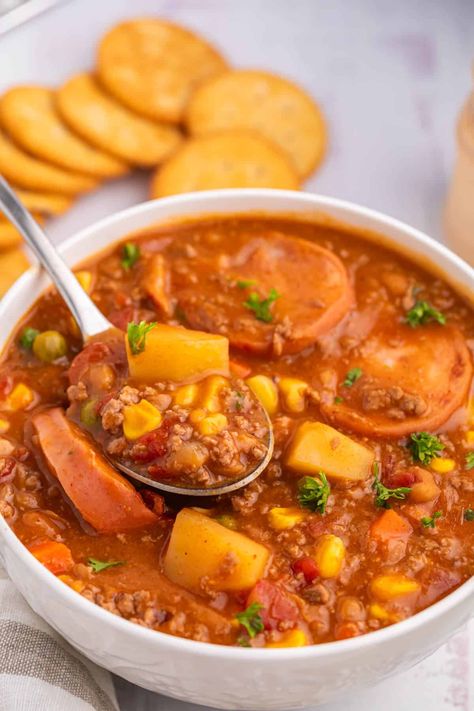 Beef Kielbasa, Cowboy Stew Recipe, Sausage Beans, Cowboy Stew, Beans And Potatoes, One Pot Cooking, Delicious Family Dinners, Lowering Cholesterol, Big Appetite