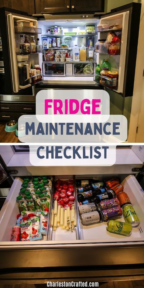 Fridge maintenance checklist Fridge Cleaning, Home Maintenance Checklist, Clean Fridge, Maintenance Checklist, Drip Pan, Beverage Center, Diy Plant Stand, Cleaning Appliances, Door Seals