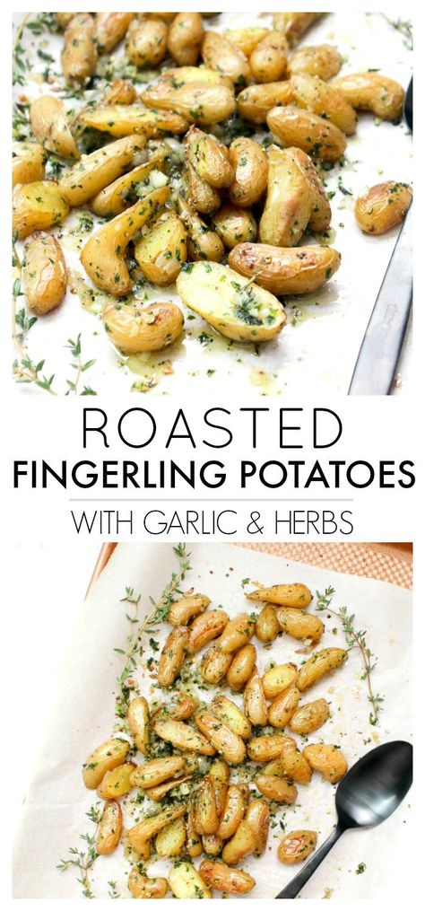 Roast Fingerling Potatoes, Fingerling Potatoes Roasted, Fingerling Potato Recipe, Fingerling Potatoes Recipes, Roasted Fingerling Potatoes, Roasted Potato, Fingerling Potatoes, Vegan Side Dishes, Vegan Sides