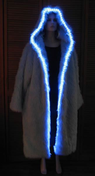 Neon Lights Outfit, Light Up Clothing, Led Clothes, Blue Fur Coat, Light Up Clothes, Led Costume, Smart Textiles, E Textiles, Burning Man Costume