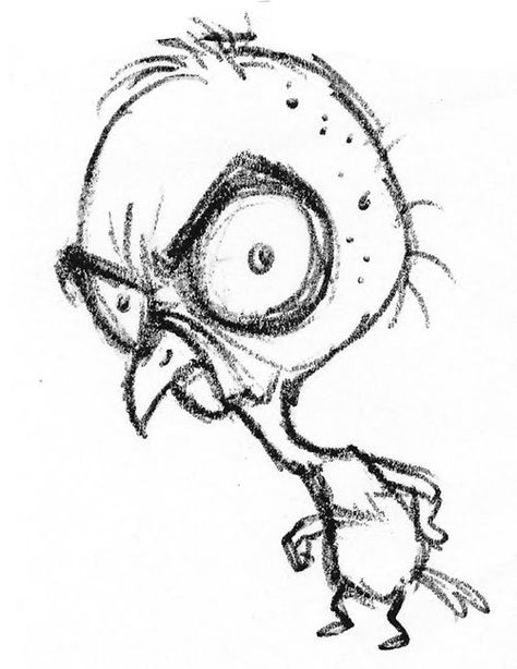 Tweedy Bird Drawing, Creepy Bird Drawing, Monster Sketch Scary Easy, Whimsy Drawings, Funny Bird Drawing, Shapes Sketching, Crazy Sketches, Dirty Sketching, Bugs Cartoon