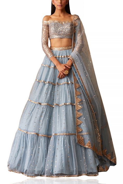 Powder Blue Lehenga, Lehenga Wedding Bridal, Vani Vats, Indian Wedding Gowns, Lehenga Saree Design, Indian Outfits Lehenga, Wedding Lehenga Designs, Blue Lehenga, Red Lehenga