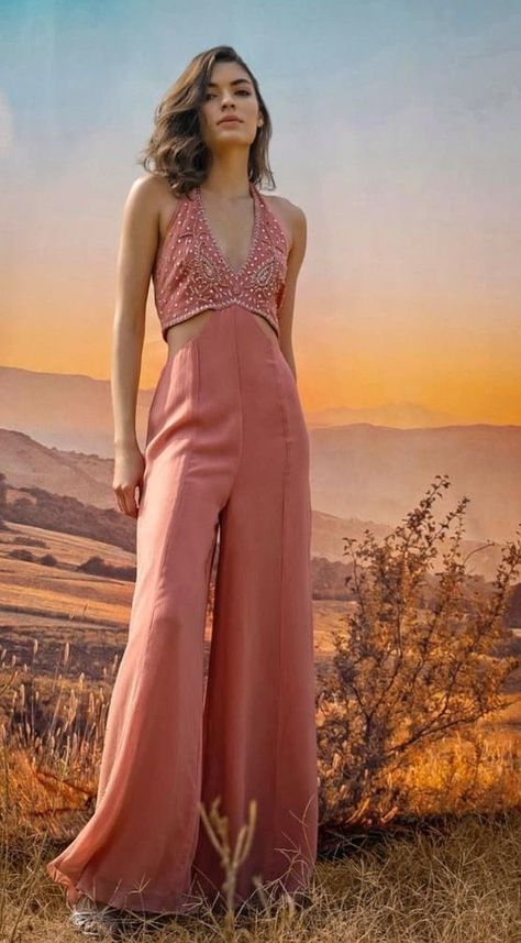 One Shoulder Loose Dress, Indian Jumpsuits For Women, Celebrity Dresses Indian, Haldi Jumpsuit Outfit, Jumpsuit Outfit Indian, Indian Wedding Jumpsuit, Indi Western Outfits, Traditional Jumpsuit Indian, Indian Jumpsuit Outfit