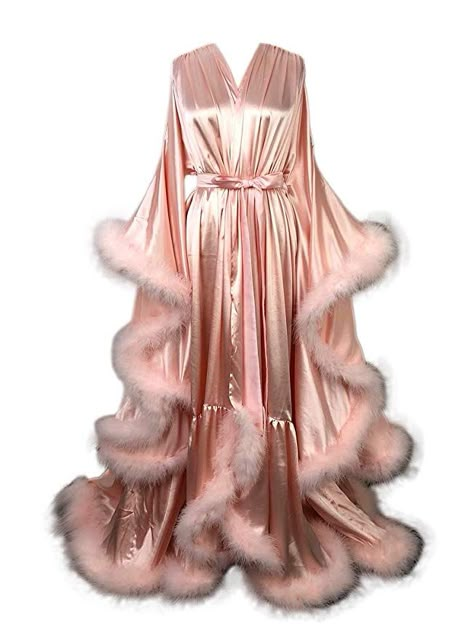 Old Hollywood Feather Robe Sexy Boudoir Robe Feather Bridal Robe Stin Long Wedding Scarf New Custom Made at Amazon Women’s Clothing store Feather Bridal Robe, Fancy Robes, Satin Bridal Robe, Wedding Scarf, Bridal Robe, Full Dress, Retro Mode, Lingerie Outfits, Pretty Clothes