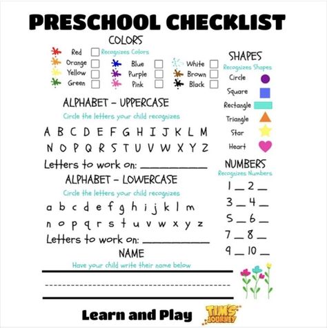 Preschool Testing Sheets, Preschool Assessment Form Free Printable, Pre K Assessment Forms Free, Preschool Test, Preschool Printouts, Preschool Assessment Forms, Preschool Checklist, Color Worksheets For Preschool, Kindergarten Assessment