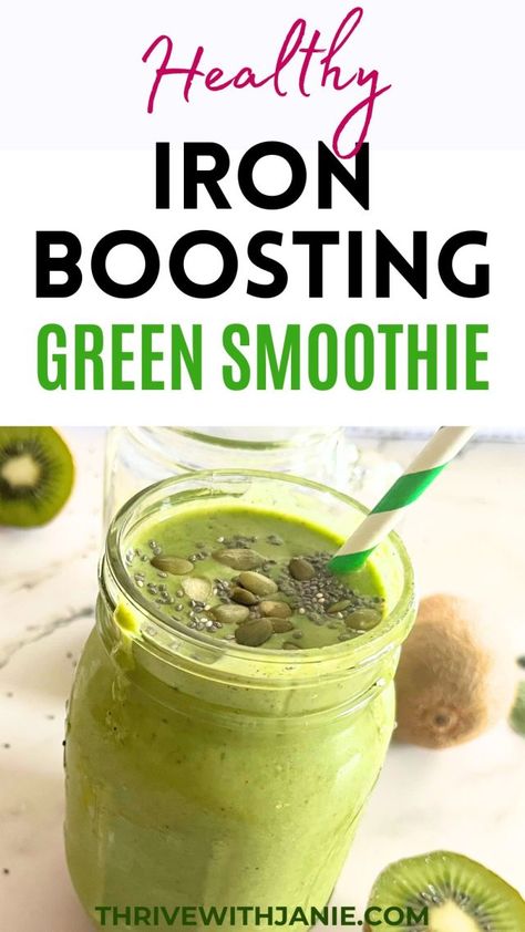 Iron Boosting Smoothie: Best Iron-Rich Green Smoothie - Thrive With Janie Smoothies To Boost Iron, Iron Rich Food For Vegetarians, Healthy Smoothies Green, Potassium Rich Smoothie Recipes, Juicing Recipes For Low Iron, Iron Boosting Smoothie Recipes, Vitamin D Smoothie Recipes, Iron Packed Smoothie, Iron Filled Smoothies