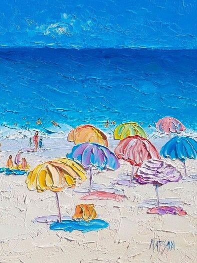 Summer Painting, First Day Of Summer, Palette Knife Painting, Beach Painting, Art And Illustration, Drawing Tutorials, Summer Art, Malbec, Beach Art