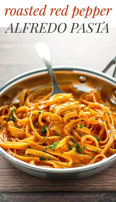 Roasted Red Pepper Alfredo #pasta #peppers #recipes #comfortfood #dinner #cooking Pepper Alfredo Pasta, Red Pepper Alfredo, Roasted Red Pepper Alfredo, Dinner Recipes Pasta, Pasta Recipes Vegetarian, Pepper Sauce Recipe, Roasted Red Pepper Pasta, Red Pepper Pasta, Creamy Pasta Recipes