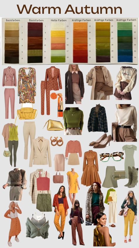 Warm Autumn Warm Tone Outfits, Deep Autumn Palette, Autumn Color Palette Fashion, Warm Tone Colors, Warm Fall Outfits, Deep Autumn Color Palette, Soft Autumn Color Palette, Autumn Skin, Color Outfits