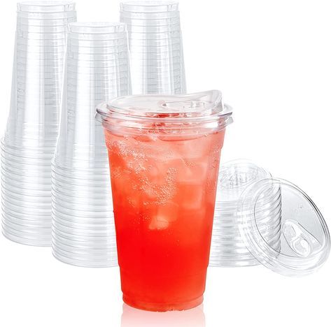 [90 PACK] 20 oz Clear Plastic Cups With Strawless Sip Lids, Disposable Plastic Cups With Sip Through Lids for Lemonade, Ice Coffee, Smoothie, Slurpee, or Any Cold Drinks Party Utensils, Bubble Boba, Clear Plastic Cups, Reusable Plastic Cups, Plastic Party Cups, Cups With Lids, Coffee Smoothie, Milk Shakes, Ice Coffee